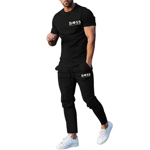Bauzuoyo Sommer Outfit Herren 2 Teiler Jogginganzug mit Druck Lustig Hawaii Kleidung Y2k Streetwear Trainingsanzug Kurz Gym Fitness Anzug mit Taschen Strand Urlaub Outfit von Bauzuoyo