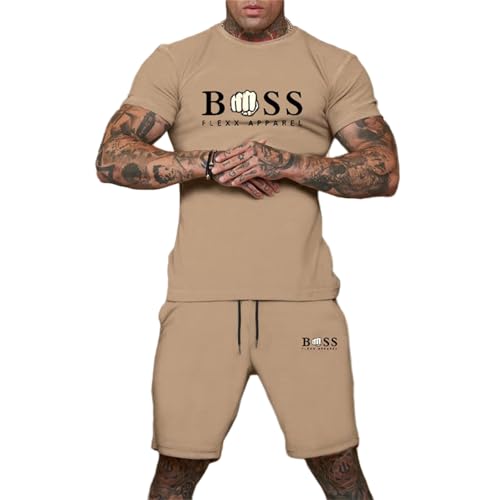 Bauzuoyo Sommer Outfit Herren 2 Teiler Jogginganzug mit Druck Lustig Hawaii Outfit Herren Kleidung Y2k Streetwear Trainingsanzug Kurz Gym Fitness Anzug mit Taschen Strand Urlaub Outfit von Bauzuoyo