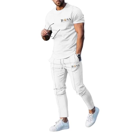 Bauzuoyo Sommer Outfit Herren 2 Teiler Jogginganzug mit Druck Lustig Hawaii Kleidung Y2k Streetwear Trainingsanzug Kurz Gym Fitness Anzug mit Taschen Strand Urlaub Outfit von Bauzuoyo