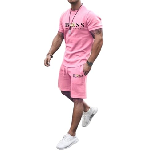 Bauzuoyo Sommer Outfit Herren 2 Teiler Jogginganzug mit Druck Lustig Hawaii Kleidung Y2k Streetwear Trainingsanzug Kurz Gym Fitness Anzug mit Taschen Strand Urlaub Outfit von Bauzuoyo