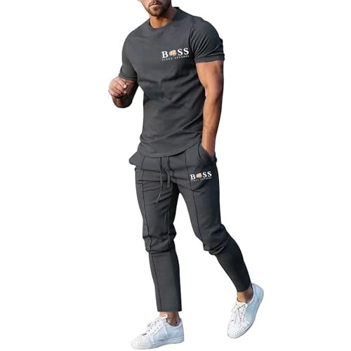 Bauzuoyo Sommer Outfit Herren 2 Teiler Jogginganzug mit Druck Lustig Hawaii Kleidung Y2k Streetwear Trainingsanzug Kurz Gym Fitness Anzug mit Taschen Strand Urlaub Outfit von Bauzuoyo