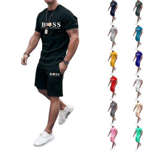 Bauzuoyo Sommer Outfit Herren 2 Teiler Jogginganzug mit Druck Lustig Hawaii Kleidung Y2k Streetwear Trainingsanzug Kurz Gym Fitness Anzug mit Taschen Strand Urlaub Outfit von Bauzuoyo