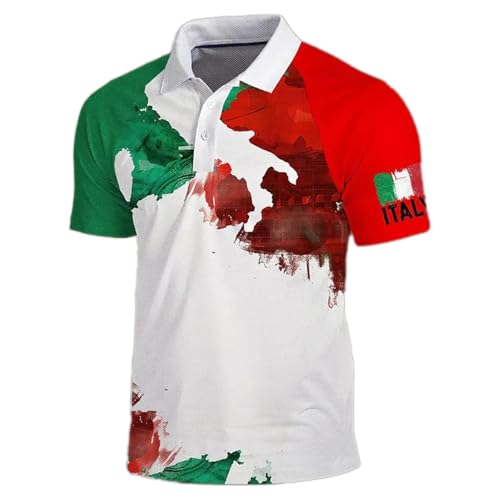 Bauzuoyo Tshirt Herren Tricolor Italienische Flagge T-Shirt 2025 Italien Flagge Aufdruck Fußball Trikot Sommer Kurzarmhemd mit V-Ausschnitt Regular Fit Sportshirt Button Down Freizeitshirt von Bauzuoyo