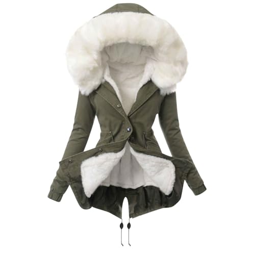 Bauzuoyo Wintermantel Damen Mittellang Winterjacke Warm Gefüttert Fleece Parka Mantel mit Kapuze Kunstpelzkragen Jacke Frauen Winterparka Verdickt Outdoor Übergangsjacke mit Knöpfen Zipper von Bauzuoyo