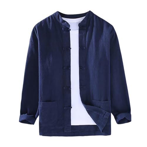 Blazer Herren Sportlich Sakko Japanischer Vintage Langarm Cardigan Slim Fit Freizeit Baumwolle Jackett mit Tellerknopf Leichte Dünne Anzugjacke Traditionelle Kampfkunst Kleidung von Bauzuoyo