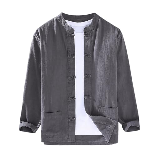 Blazer Herren Sportlich Sakko Japanischer Vintage Langarm Cardigan Slim Fit Freizeit Baumwolle Jackett mit Tellerknopf Leichte Dünne Anzugjacke Traditionelle Kampfkunst Kleidung von Bauzuoyo