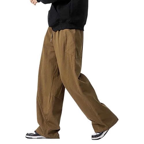 Cargohose Herren Oversized Breit Bein Sporthose mit Vielen Taschen Lang Baumwolle Jogginghose Warme Haremshose Einfarbig Freizeithose mit Kordelzug Herren Baggy Japanische Hose von Bauzuoyo