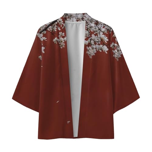 Hemd Herren Traditionell Japanische Kimono Mantel Baumwolle Lässig 3/4 Ärmel Open Front Cardigan Vintage Retro Bedrucktes Hanfu Oberteile Harajuku Muster Antik Hemd von Bauzuoyo