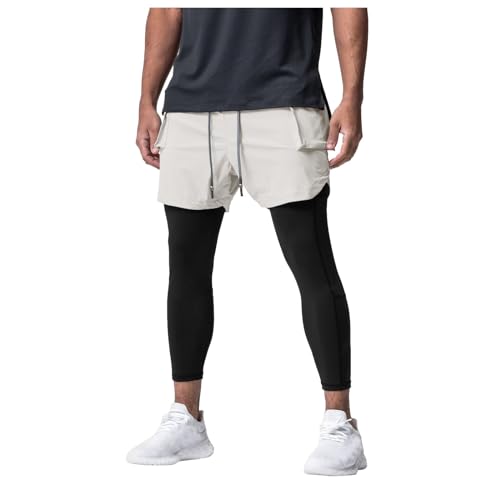 Herren 2 in 1 Kompressionshose Leggings mit Tasche Herren Kurze Hose Shorts Laufhose Trainingshose Fitnesshose Sporthose Schnelltrockend Fahrradhose Wanderhose Jogginghose Radlerhose von Bauzuoyo