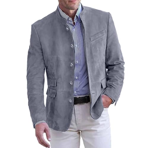 Herren Cord Anzugjacke Retro Wildleder Sakko Stehkragen Einfarbig Slim Fit Freizeit Blazer Vintage Anzugjacke für Männer Regular Fit Wolle Blazer mit Knopfleiste Businessjacke von Bauzuoyo