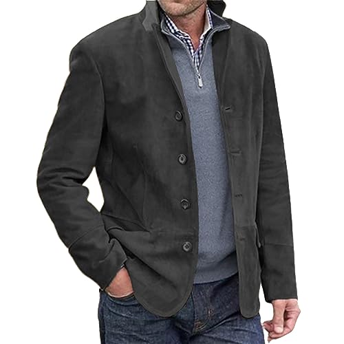 Herren Cord Anzugjacke Retro Wildleder Sakko Stehkragen Einfarbig Slim Fit Freizeit Blazer Vintage Anzugjacke für Männer Regular Fit Wolle Blazer mit Knopfleiste Businessjacke von Bauzuoyo