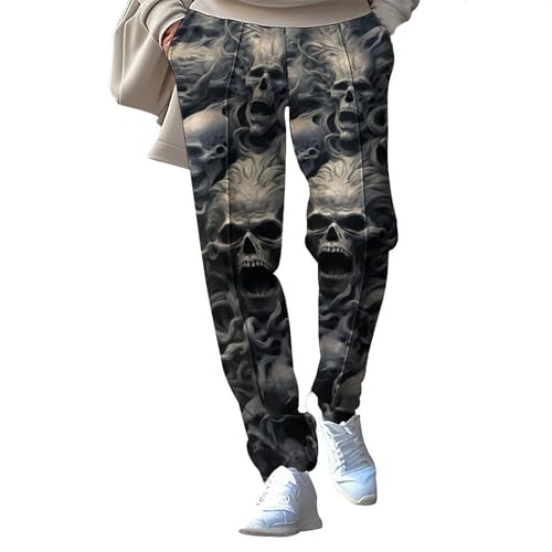 Herren Jogginghose 3D Totenkopf Druck Hose Coole Jogger Casual Hosen Sweatpants Herren Halloween Kostüm Motiv Drucken Sporthose Hip Hop Lang Freizeithosen Loose Trainingshose von Bauzuoyo