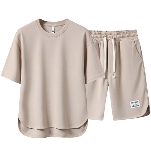 Herren Leinenanzug Sommer Freizeitanzug Causal Einfarbig Kurzarm Hemd und Shorts 2-Teiler Outfit Beach Shirt Kurze Hose Set Baumwolle Leinen Anzug für Urlaub und Alltag Sportanzug von Bauzuoyo