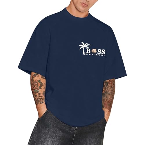 Oversized Tshirt Herren Sommer Rundhals Kurzarm Hawaii T Shirt mit Lustige Totenkopf Y2k Hip Hop Streetwear Muscle Basic Gym Sport Fitness Slim Fit T-Shirt Herren Atmungsaktiv von Bauzuoyo