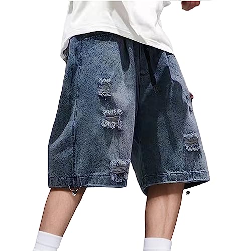Shorts Herren Kurze Baggy Jeans Y2K Oversize Jeanshose Hip Hop Skater Hose Jeansshorts Denim Bermuda Sommer Streetwear Freizeithose kurz Casual Jogginghose von Bauzuoyo