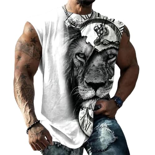 Tank Top Herren Lustige 3D Bedruckt Grafik Ärmellos Muskelshirts Totenkopf Tier Druck Axelshirt Sommer Hawaii Neuheiten Motiv Tanktop Gym Bodybuilding Workout Tops Lockere Passform von Bauzuoyo