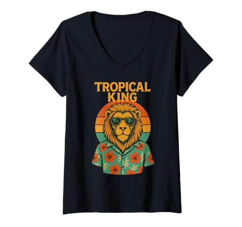 Damen Tropical Lion T-Shirt mit V-Ausschnitt von Bavaria Deluxe