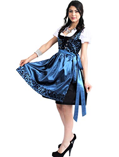 Bavarian Clothes Dirndl Damen Midi Trachtenkleid 037 mit Dirndlluse und Schürze Kleid 3 teilig Größe: 34, Blau Schwarz von Bavarian Clothes