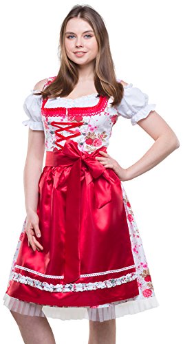 Bavarian Clothes Dirndl Damen Rot Weiß Trachtenkleid 3 teilig '7040' Midi Dirndl mit Dirndlbluse und Dirndlschürze Oktoberfest (Größe 38) von Bavarian Clothes