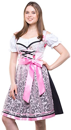 Bavarian Clothes Dirndl Trachtenkleid 3 Teilig Rosa Midi Kleid mit Tüll Spitzenschürze und Weißer Dirndlbluse, Wiesn Oktoberfest (Gr. 34) von Bavarian Clothes