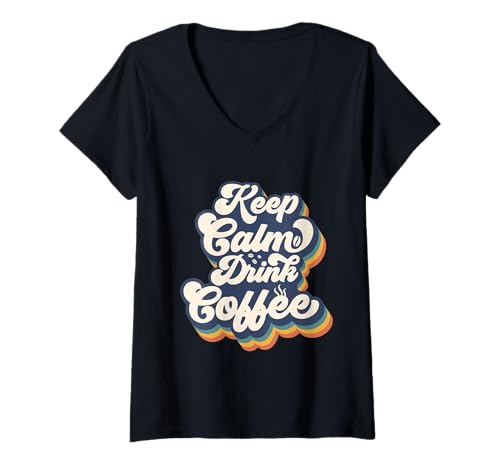 Damen Halte ruhig und trinke Kaffee T-Shirt mit V-Ausschnitt von Bavarian Fashion