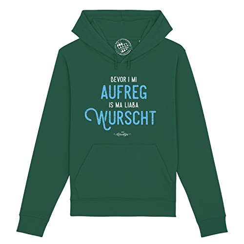 Bavariashop bayerischer Herren Hoodie Bevor i mi aufreg..., Kapuzenpullover mit Spruch, Sweatshirt - L - grün von Bavariashop
