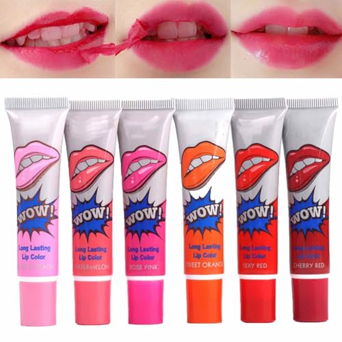 6 Lipgloss Peel Off,Lippenstift Set Lip Tint Peel Off,6 Farben Magic Lippen Tattooss Lipstick,Matte Lip Gloss Peel Off Lip Gloss Langlebige Wasserdichte Peeling Lippenstift Für Frauen Mädchen von Bavokon