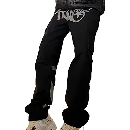 Hip-Hop Hose | Cargo Hosen Männer | y2k Baggy Lange Hosen hip hop Cargo Hosen | Herren hip hop Baggy Jeans Vintage Graffiti Denim Jeanshose | Cargo Jogginghose Y2k Jeans Baggy,Rock Straight Hose von Bavokon