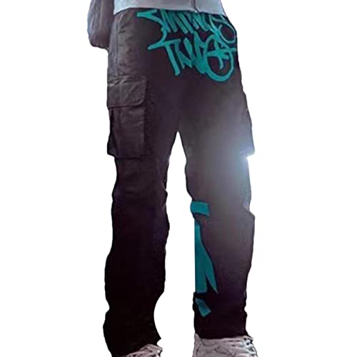 Hip-Hop Hose | Cargo Hosen Männer | y2k Baggy Lange Hosen hip hop Cargo Hosen | Herren hip hop Baggy Jeans Vintage Graffiti Denim Jeanshose | Cargo Jogginghose Y2k Jeans Baggy,Rock Straight Hose von Bavokon