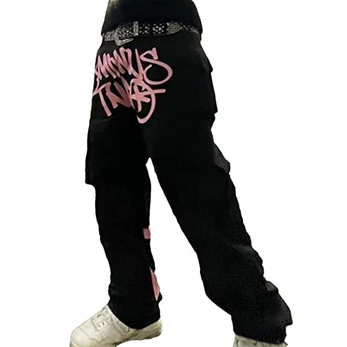 Hip-Hop Hose | Cargo Hosen Männer | y2k Baggy Lange Hosen hip hop Cargo Hosen | Herren hip hop Baggy Jeans Vintage Graffiti Denim Jeanshose | Cargo Jogginghose Y2k Jeans Baggy,Rock Straight Hose von Bavokon