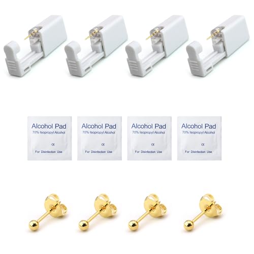 Ohrlochstechpistole Kit,Einweg Ohr Piercingpistole,Piercingpistole Einweg Ohrstecherpistole,Einweg Steril Sicherheits Ohrnasen Piercing Pistolen kit,für Mädchen Frauen Männer,Gold,4pcs von Bavooty