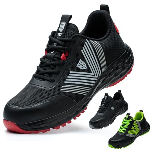 Bawalon Sicherheitsschuhe Arbeitsschuhe Herren Damen Leicht Stahlkappenschuhe Atmungsaktiv Sportlich rutschfeste Arbeitsturnschuhe Schwarz Rot EU 46 Bawalon Sicherheitsschuhe Arbeitsschuhe Herren Damen Leicht Stahlkappenschuhe Atmungsaktiv Sportlich rutschfeste Arbeitsturnschuhe Schwarz Rot EU 46 von Bawalon