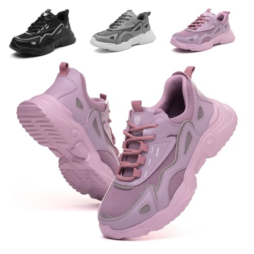 Bawalon Sicherheitsschuhe Damen Leicht Arbeitsschuhe Atmungsaktiv Sportlich Stahlkappenschuhe rutschfest Schutzschuhe Sneaker Lila 39 von Bawalon