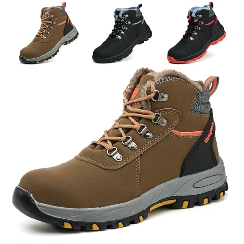 Bawalon Warm Gefüttert Arbeitsschuhe Herren Winter Wasserdicht Sicherheitsschuhe Damen S3 Arbeitsstiefel mit Stahlkappe rutschfest Schutzschuhe Khaki 41 EU von Bawalon