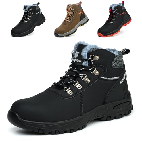 Bawalon Warm Gefüttert Arbeitsschuhe Herren Winter Wasserdicht Sicherheitsschuhe Damen S3 Arbeitsstiefel mit Stahlkappe rutschfest Schutzschuhe Schwarz 41 EU von Bawalon