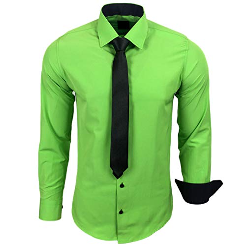 Baxboy 444-BK Herren Kontrast Hemd Business Hemden mit Krawatte Hochzeit Freizeit Fit, Farbe:Grün, Größe:5XL von Baxboy