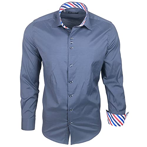 Baxboy 501 Herrenhemd Herren Kariert Hemd Men Dress Shirt Kentkragen Langarm Business Karohemd Freizeithemd, Farbe:Anthrazit, Größe:2XL von Baxboy