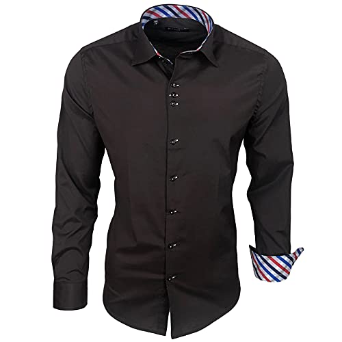 Baxboy 501 Herrenhemd Herren Kariert Hemd Men Dress Shirt Kentkragen Langarm Business Karohemd Freizeithemd, Farbe:Braun, Größe:2XL von Baxboy