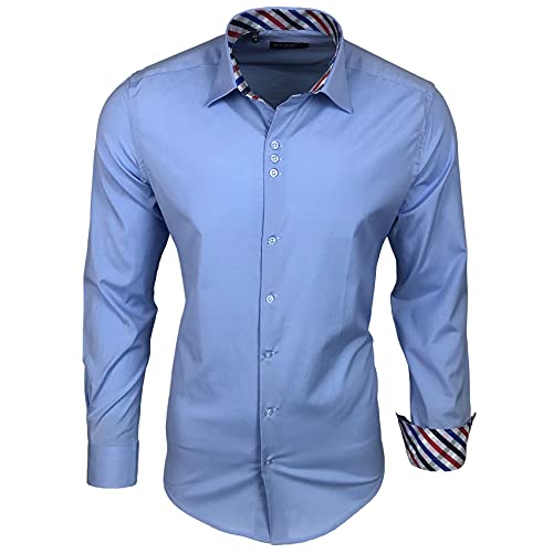 Baxboy 501 Herrenhemd Herren Kariert Hemd Men Dress Shirt Kentkragen Langarm Business Karohemd Freizeithemd, Farbe:Hellblau, Größe:M von Baxboy