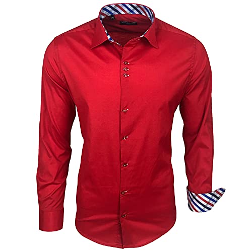 Baxboy 501 Herrenhemd Herren Kariert Hemd Men Dress Shirt Kentkragen Langarm Business Karohemd Freizeithemd, Farbe:Rot, Größe:XL von Baxboy
