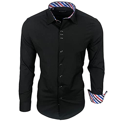 Baxboy 501 Herrenhemd Herren Kariert Hemd Men Dress Shirt Kentkragen Langarm Business Karohemd Freizeithemd, Farbe:Schwarz, Größe:3XL von Baxboy