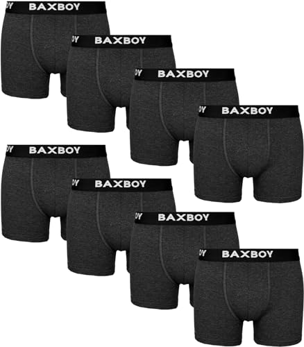 Baxboy Boxershorts Herren 8er Pack S-2XL Multipack mit elastischem Bund Atmungsaktive Baumwolle Unterwäsche Unterhosen Männer Men Retroshorts, Farbe:Anthrazit, Größe:S von Baxboy