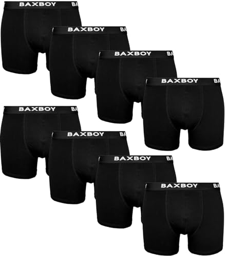 Baxboy Boxershorts Herren 8er Pack S-2XL Multipack mit elastischem Bund Atmungsaktive Baumwolle Unterwäsche Unterhosen Männer Men Retroshorts, Farbe:Schwarz, Größe:S von Baxboy