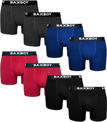 Baxboy Boxershorts Herren 8er Pack S-2XL Multipack mit elastischem Bund Atmungsaktive Baumwolle Unterwäsche Unterhosen Männer Men Retroshorts, Farbe:Set_1, Größe:L von Baxboy