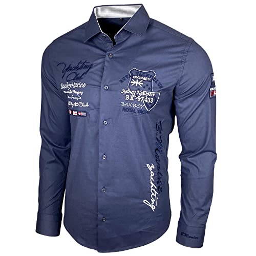 Baxboy Elastisch Slim Fit Hemd für Freizeit Business Hochzeit - Reine Farbe Kentkragen Langarm Kontrast Herren-Hemd B-508, Farbe:Anthrazit, Größe:3XL von Baxboy