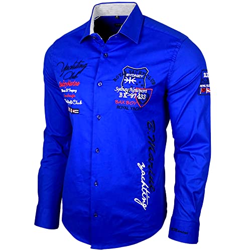 Baxboy Elastisch Slim Fit Hemd für Freizeit Business Hochzeit - Reine Farbe Kentkragen Langarm Kontrast Herren-Hemd B-508, Farbe:Sax, Größe:XL von Baxboy