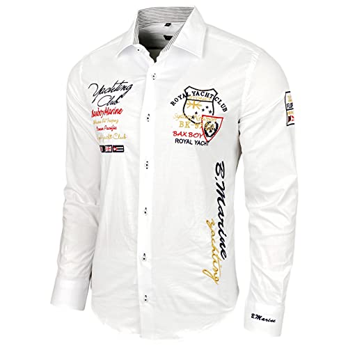 Baxboy Elastisch Slim Fit Hemd für Freizeit Business Hochzeit - Reine Farbe Kentkragen Langarm Kontrast Herren-Hemd B-508, Farbe:Weiß, Größe:L von Baxboy