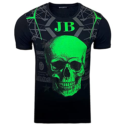 Baxboy Herren Allover Print Rundhals Kurzarm T-Shirt Baumwolle Shirt Special RD-1828, Farbe:2306_Schwarz, Größe:S von Baxboy