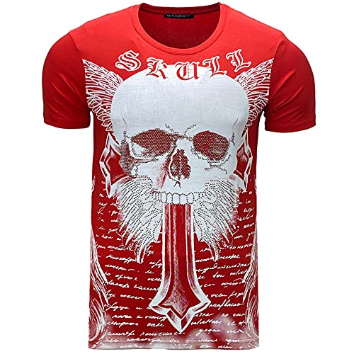 Baxboy Herren Allover Print Rundhals Kurzarm T-Shirt Baumwolle Shirt Special RD-1828, Farbe:2309_Rot, Größe:L von Baxboy