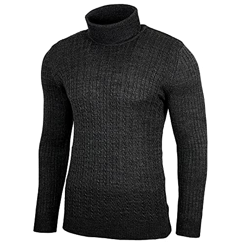 Baxboy Herren Rollkragen Pullover Langarmshirt Feinstrick Sweater Rollkragen Freizeit Slim fit Basic Männer Pullover BB-1732, Farbe:Anthrazit, Größe:L von Baxboy